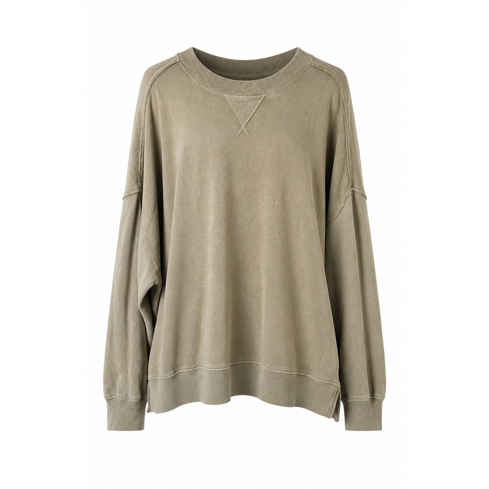 Aerie Womens Oversized Crewneck Sweatshirt Tan Washed Pullover Large